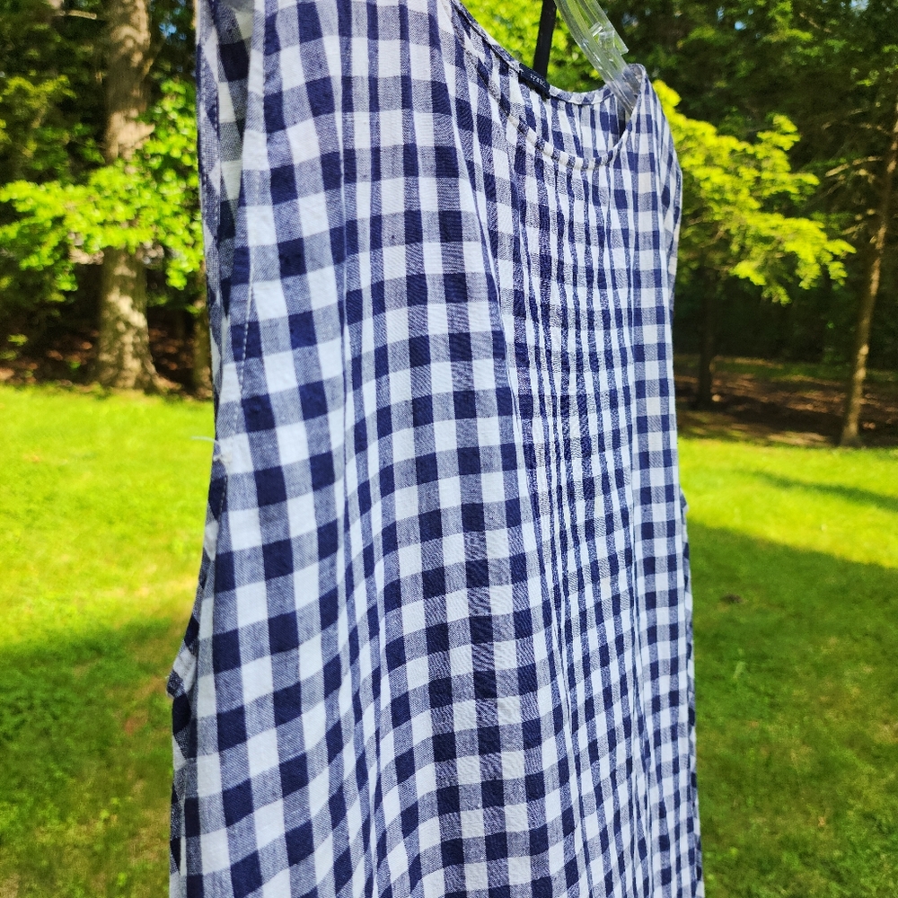 Apuntob Blue & White Linen  Sleeveless Gingham Midi Dress Large - Picture 7 of 15